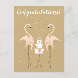Carte Postale Flamant rose Mariage Félicitations portrait pêche