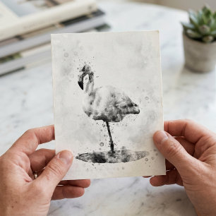 Carte Postale Flamant Rose Monochrome Élégant à l'Aquarelle