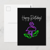 Carte Postale Flamant Rose Néon Tropical Joyeux Anniversaire (Devant / Derrière)