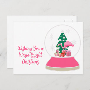 Carte Postale Flamant rose Noël Snowglobe Beach