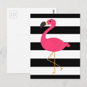 Carte Postale Flamant rose noir et blanc de rose de rayure (Devant / Derrière)