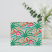 Carte Postale Flamant rose Palm Tree Burlap Look (Debout devant)