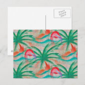 Carte Postale Flamant rose Palm Tree Burlap Look (Devant / Derrière)
