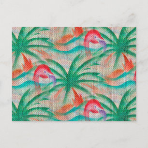 Carte Postale Flamant rose Palm Tree Burlap Look