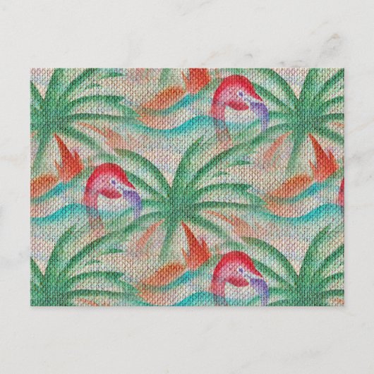 Carte Postale Flamant rose Palm Tree Burlap Look (Devant)