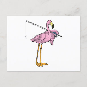 Carte Postale Flamant rose Pêche Pêcheur Pêcheur canne