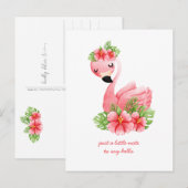Carte Postale Flamant Rose Pensée Fleurs Tropicales Pos (Devant / Derrière)