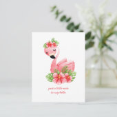 Carte Postale Flamant Rose Pensée Fleurs Tropicales Pos (Debout devant)