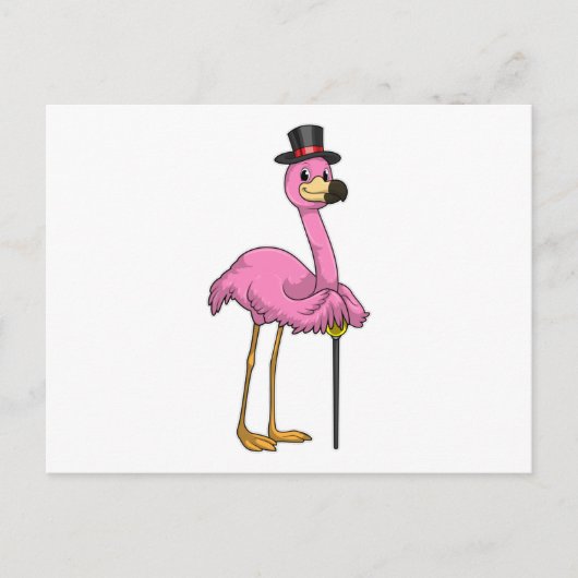 Carte Postale Flamant rose retraité avec canne (Devant)