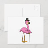 Carte Postale Flamant rose retraité avec canne de marche (Devant / Derrière)