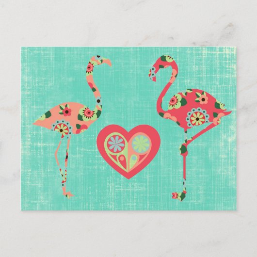 Carte Postale Flamant rose rose amour (Devant)