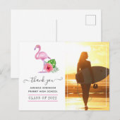 Carte Postale Flamant rose rose  Beach Merci de graduation (Devant / Derrière)