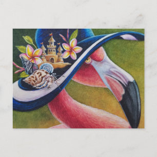 Carte Postale Flamant rose rose Casquette soleil Hermit Crab aqu