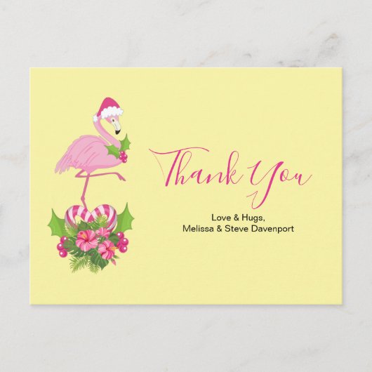 Carte Postale Flamant rose rose en Merci de Santa Hat (Devant)