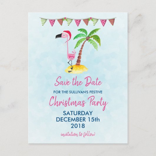 Carte Postale Flamant rose rose en Noël rouge Noël Noël Noël Sau (Devant)