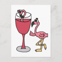 Flamant rose rose en verre de vin blanc