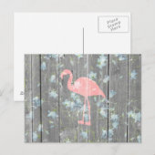 Carte Postale Flamant rose rose Floral Gris Rustique Bois Imprim (Devant / Derrière)
