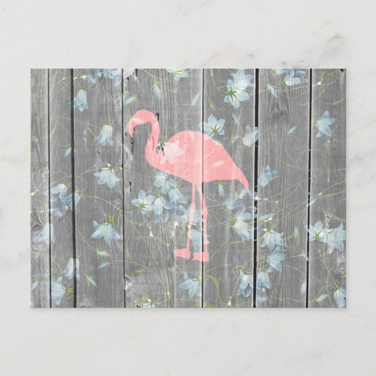 Carte Postale Flamant rose rose Floral Gris Rustique Bois Imprim (Devant)