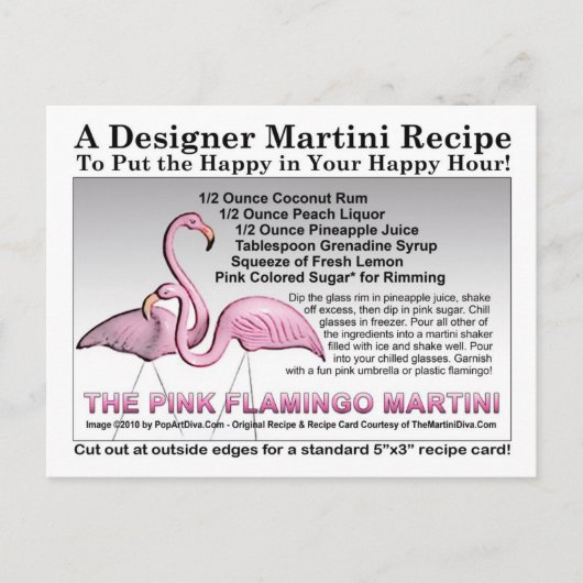 Carte postale Flamant rose rose Martini Recette (Devant)