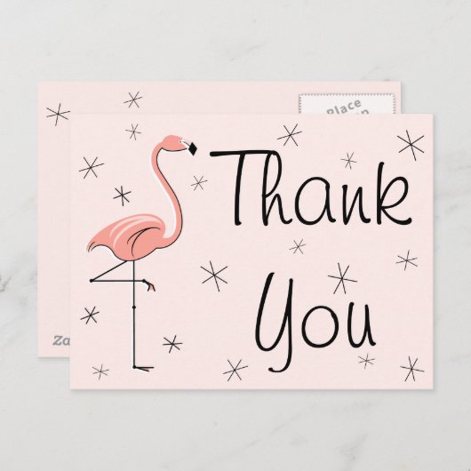 Carte postale Flamant rose rose "Merci" (Devant / Derrière)