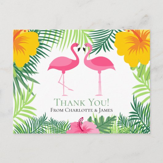 Carte Postale Flamant rose rose Merci tropical Mariage (Devant)