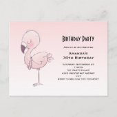 Carte Postale Flamant rose rose mignon Illustration fête d'anniv (Devant)