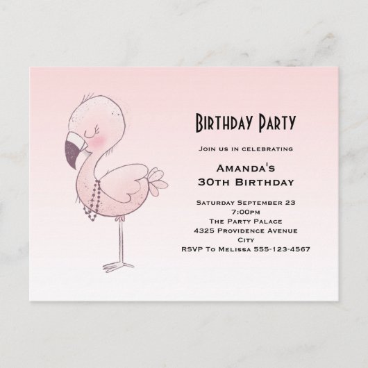 Carte Postale Flamant rose rose mignon Illustration fête d'anniv (Devant)