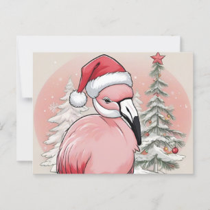 Carte Postale Flamant rose rose portant chapeau santa arrière -