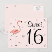 Carte postale Flamant rose rose "Sweet 16" (Devant / Derrière)
