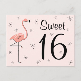 Carte postale Flamant rose rose "Sweet 16"