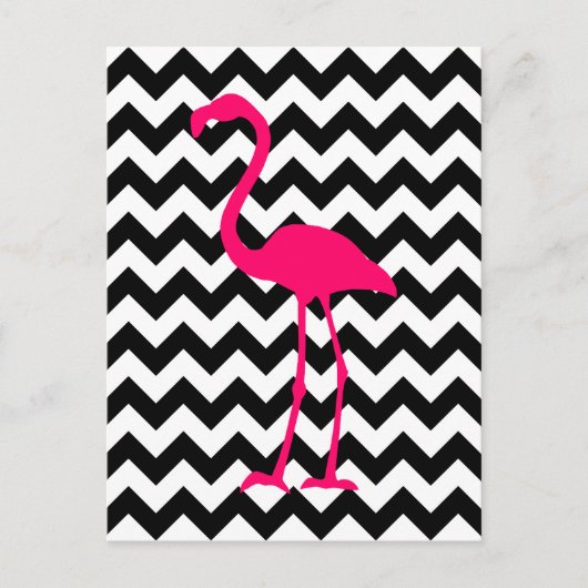 Carte Postale Flamant rose rose vif Zigzag noir et blanc (Devant)