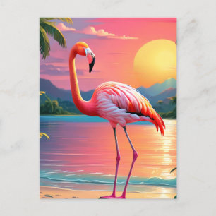Carte Postale Flamant rose Sunset Tropical Beach