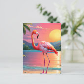 Carte Postale Flamant rose Sunset Tropical Beach (Debout devant)