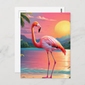Carte Postale Flamant rose Sunset Tropical Beach (Devant / Derrière)