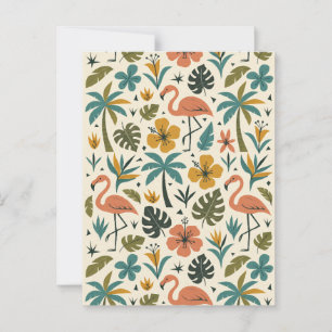 Carte Postale Flamant rose tropical et Motif palmier