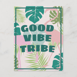 Carte Postale Flamant rose Tropical Positif "Good Vibe Tribe"