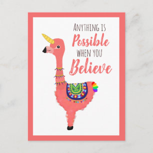 Carte Postale Flamant rose Unicorn Cute Llama Inspiration Citati