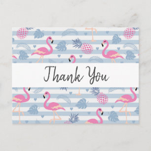Carte Postale Flamant rose Whimsical et Merci Motif ananas