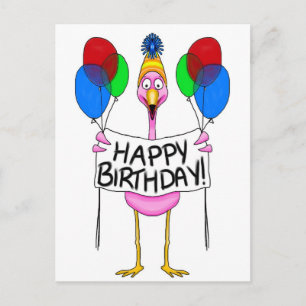 Carte Postale Flamant rose Whimsical Joyeux Ballons d'anniversai