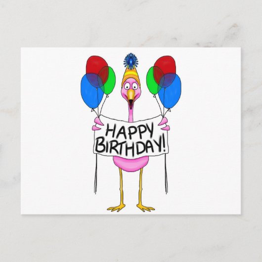 Carte Postale Flamant rose Whimsical Joyeux Ballons d'Anniversai (Devant)
