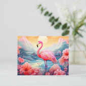 Carte Postale Flamant Tropical avec Fleurs (Debout devant)