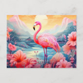 Carte Postale Flamant Tropical avec Fleurs (Devant)
