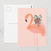 Carte Postale Flamant tropical avec plante en pot dessinée à la (Devant / Derrière)