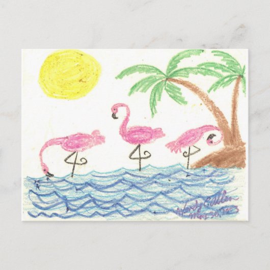 Carte Postale Flamants dans l'eau (Devant)