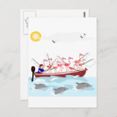 Carte Postale Flamants de pêche (Devant / Derrière)