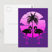 Carte Postale Flamants Oiseaux Silhouette Rose (Devant / Derrière)