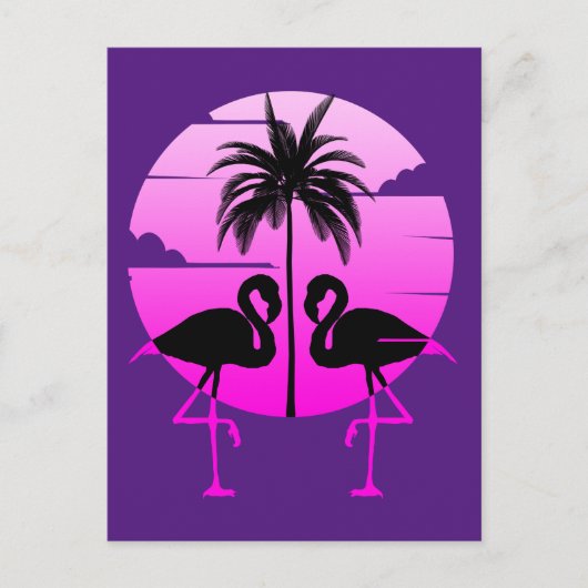 Carte Postale Flamants Oiseaux Silhouette Rose (Devant)