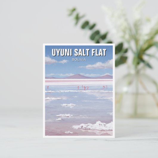 Carte Postale Flamants roses à Salt Flat Salar De Uyuni (Debout devant)