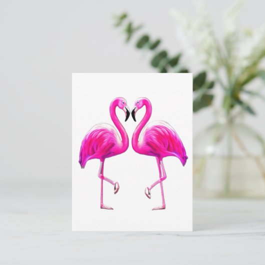Carte Postale Flamants Roses Amoureux  (Debout devant)