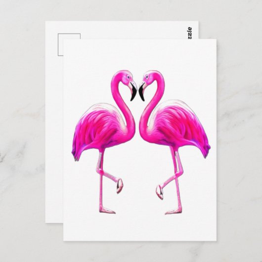Carte Postale Flamants Roses Amoureux  (Devant / Derrière)